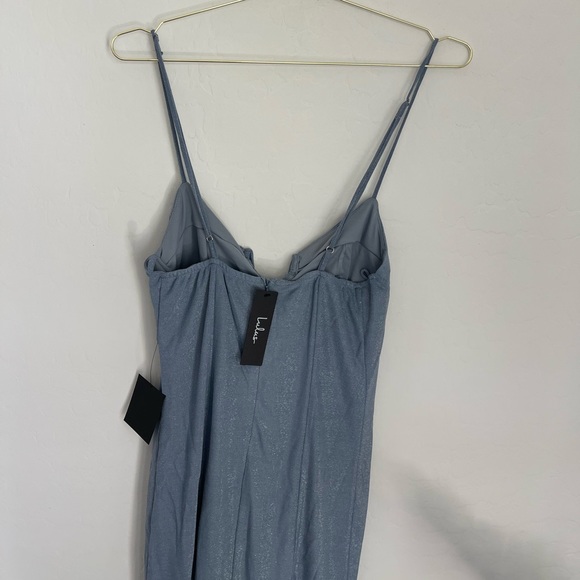 LULU’S Fantastic Figure Shiny Light Blue Tie-Back Bodycon Mini Dress Sz XL NWT - Picture 9 of 9